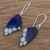 Ohrringe aus emailliertem Kupfer, 'Blue Winged Butterfly'. - Blaue Schmetterlingsflügel emaillierte Kupfer-Winkelohrringe