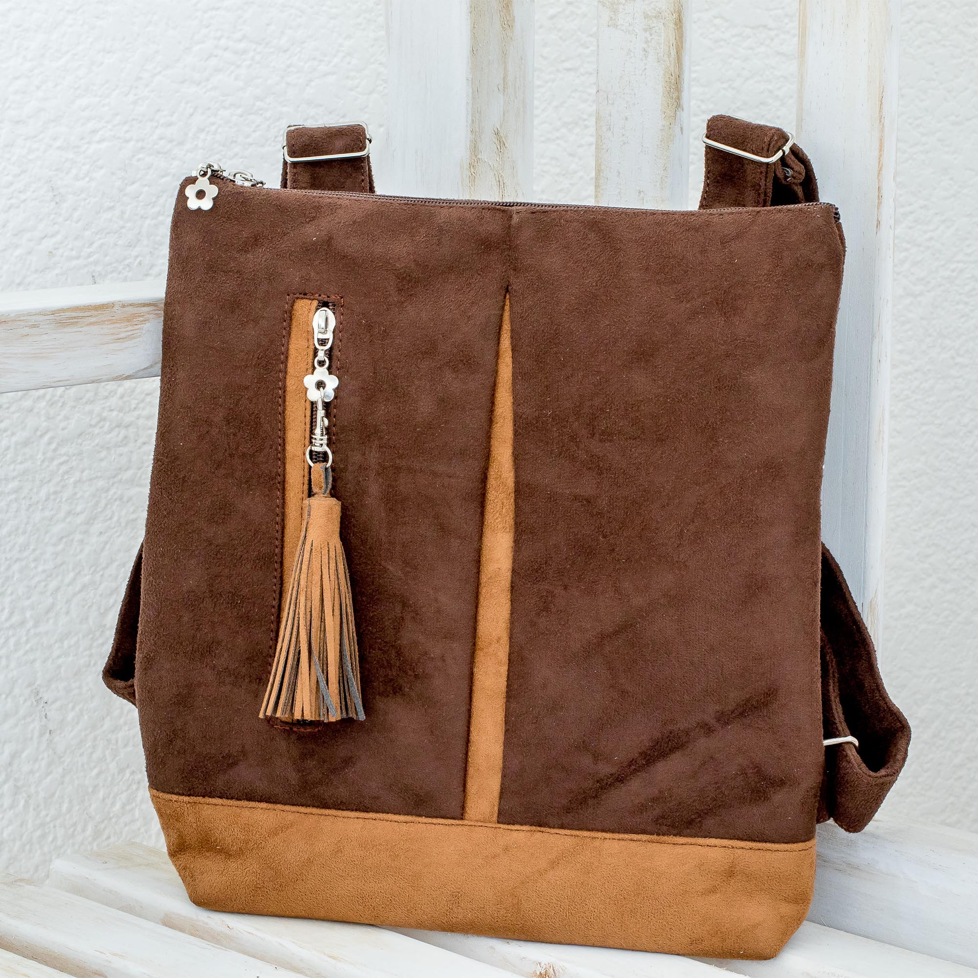 leather and suede backpack