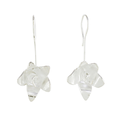 Sterling silver drop earrings, 'Shining Floral Happiness' - High-Polish Sterling Silver Drop Earrings from Costa Rica