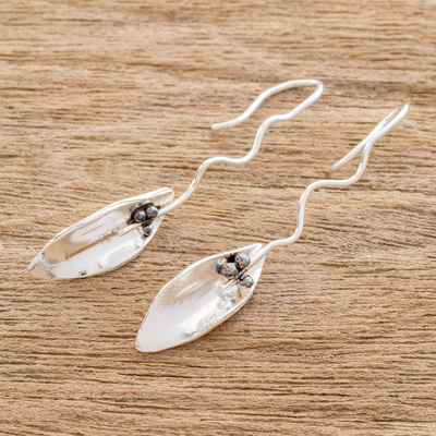 Sterling silver drop earrings, 'Windy Leaves' - Leaf-Shaped Sterling Silver Drop Earrings from Costa Rica