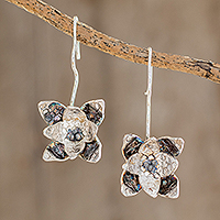 Sterling silver drop earrings, 'Fascinating Flowers' - Floral Sterling Silver Drop Earrings Crafted in Costa Rica