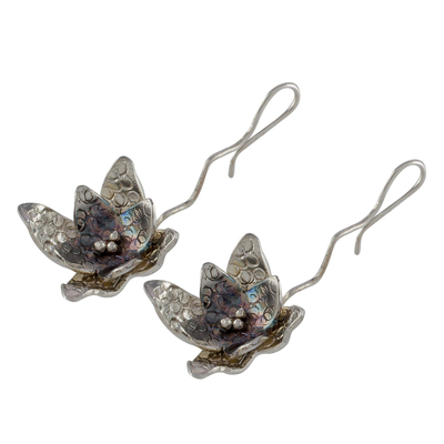 Sterling silver drop earrings, 'Fascinating Patina Flowers' - Patina Floral Sterling Silver Earrings from Costa Rica