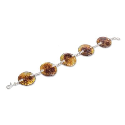 Recycled glass link bracelet, 'Yellow Moon' - Recycled Glass Link Bracelet in Yellow from Costa Rica
