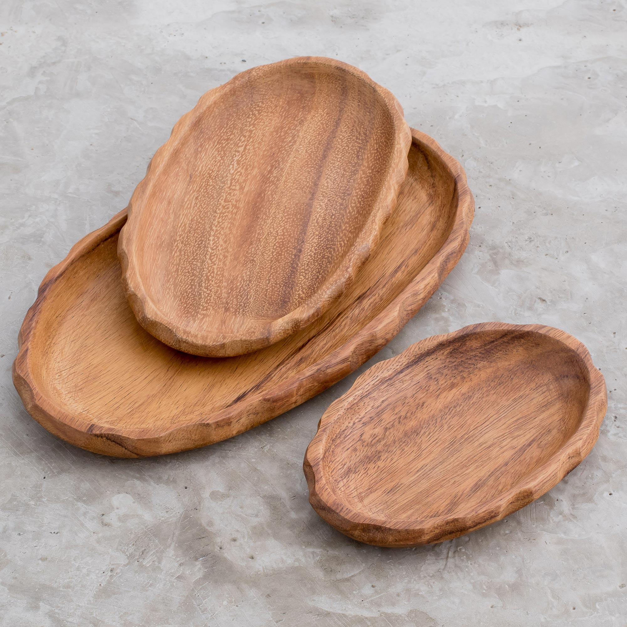Conacaste Wood Platters from Guatemala (Set of 3) - Jocoteca Food | NOVICA