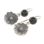 Jade dangle earrings, 'Guatemalan Flowers' - Floral Black Jade Dangle Earrings from Guatemala
