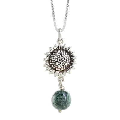 Jade pendant necklace, 'Sunflower Nature' - Jade Sunflower Pendant Necklace from Guatemala