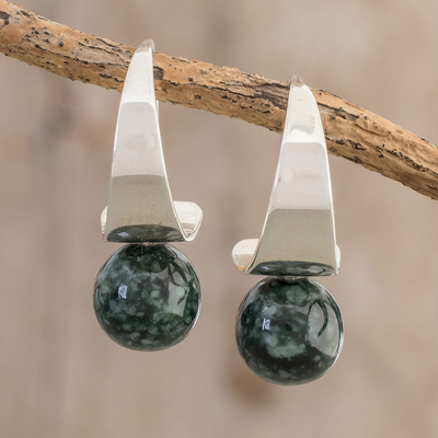 Jade half-hoop earrings, 'Mystic Jade' - Modern Jade Half-Hoop Earrings from Guatemala