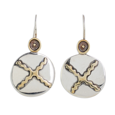 Sterling silver drop earrings, 'Tijax Liberation' - Nahual Sterling Silver and Bronze Drop Earrings