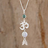 Jade pendant necklace, 'Mayan Om in Lilac' - Jade Om Pendant Necklace in Lilac from Guatemala