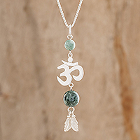 Jade pendant necklace, 'Mayan Om in Dark Green' - Jade Om Pendant Necklace in Dark Green from Guatemala