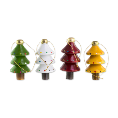 Ornamente aus recyceltem Holz, (4er-Set) - Baumschmuck aus Altholz in verschiedenen Farben (4er-Set)