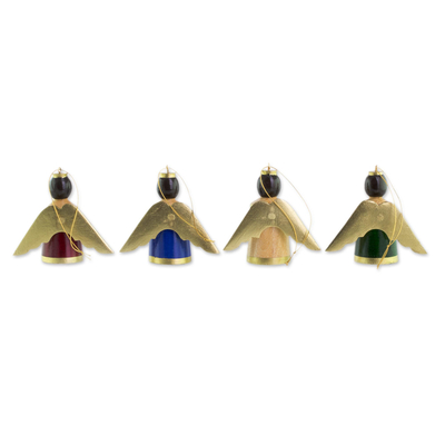 Ornamente aus recyceltem Holz, (4er-Set) - Engelsornamente aus recyceltem Holz in verschiedenen Farben (4er-Set)