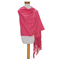 Cotton shawl, 'Tecpan Combination in Pink' - Handwoven Cotton Shawl in Pink from Guatemala