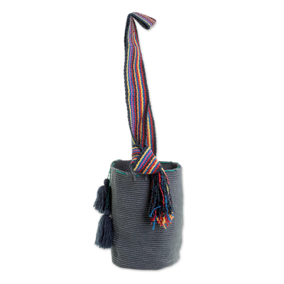 Cotton bucket bag, 'Smoke Texture' - Crocheted Cotton Bucket Bag in Smoke from Guatemala