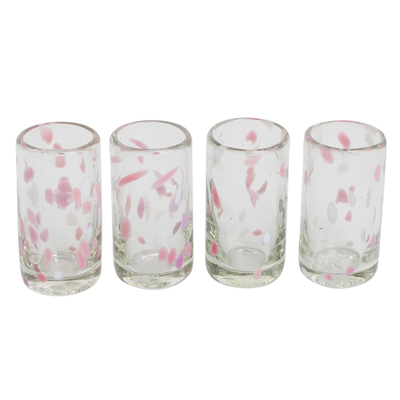 Schnapsgläser aus recyceltem Glas, (4er-Set) - Set aus vier Schnapsgläsern aus recyceltem Glas mit rosa Akzenten