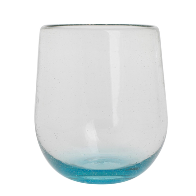 Recycled glass stemless wine glasses, 'Glistening Sea' (set of 4) - Set of Four Recycled Glass Stemless Wine Glasses in Blue