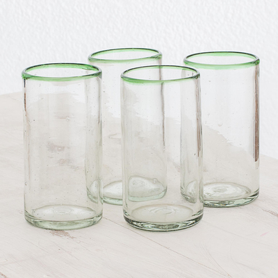 Recycled glass tumblers, 'Green Mountain' (set of 4) - Set of Four Handblown Recycled Glass Tumblers in Green