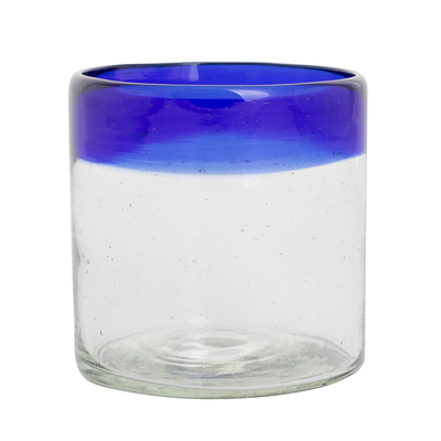 Recycled glass rocks glasses, 'Sky Reflection' (set of 4) - Set of Four Recycled Glass Rocks Glasses in Blue