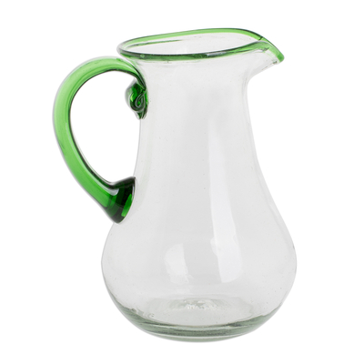 Recycled glass pitcher, 'Green Mountain' - Handblown Recycled Glass Pitcher in Green from Guatemala
