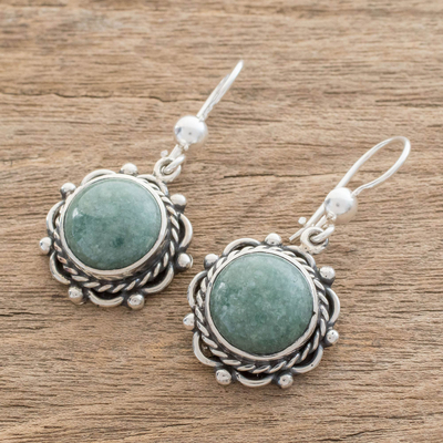 Jade dangle earrings, 'Sunrise in Antigua' - Round Jade Dangle Earrings from Guatemala