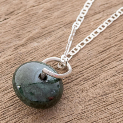 Jade pendant necklace, 'Dark Green Wheel of Fortune' - Round Dark Green Jade Pendant Necklace from Guatemala