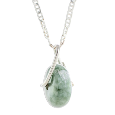 Jade pendant necklace, 'Light Green Wheel of Fortune' - Round Light Green Jade Pendant Necklace from Guatemala
