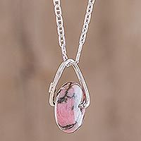 Rhodonite pendant necklace, 'Wheel of Fortune'