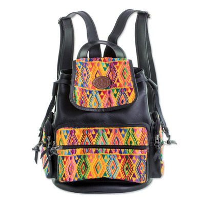 Black Leather and Cotton Backpack from Guatemala