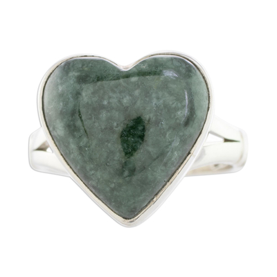 Jade cocktail ring, 'Love Dream' - Heart-Shaped Dark Green Jade Cocktail Ring from Guatemala