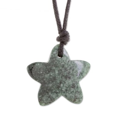 Jade Star Pendant Necklace in Green from Guatemala