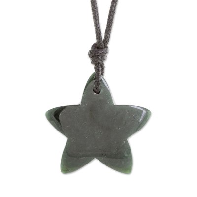 Jade Star Pendant Necklace in Dark Green from Guatemala
