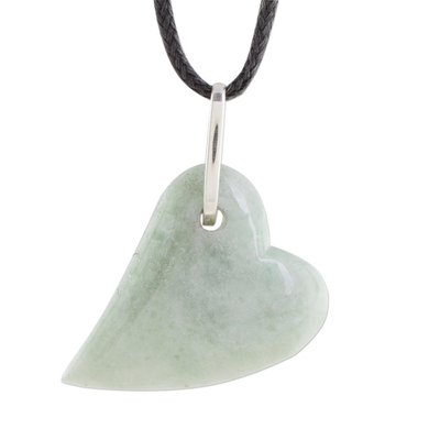Jade pendant necklace, 'Culture of Love in Apple Green' - Jade Heart Pendant Necklace in Apple Green from Guatemala