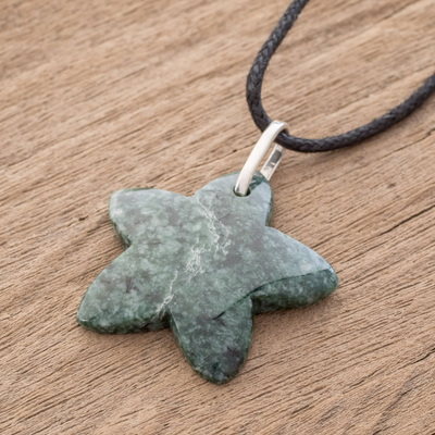 Jade pendant necklace, 'Mayan Star in Green' - Jade Star Pendant Necklace in Green from Guatemala