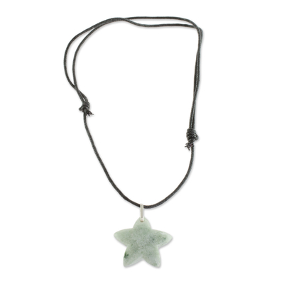 Jade pendant necklace, 'Mayan Star in Apple Green' - Jade Star Pendant Necklace in Apple Green from Guatemala