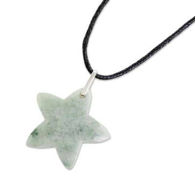 Jade pendant necklace, 'Mayan Star in Apple Green' - Jade Star Pendant Necklace in Apple Green from Guatemala