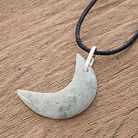 Jade pendant necklace, 'Crescent of Old in Apple Green' - Jade Moon Pendant Necklace in Apple Green from Guatemala