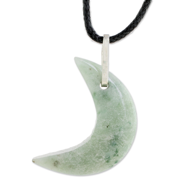 Jade Moon Pendant Necklace in Apple Green from Guatemala