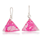 Recycled CD dangle earrings, 'Rosy Geometry' - Pink Triangular Recycled CD Dangle Earrings from Guatemal