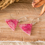 Recycled CD dangle earrings, 'Rosy Geometry' - Pink Triangular Recycled CD Dangle Earrings from Guatemal