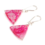 Recycled CD dangle earrings, 'Rosy Geometry' - Pink Triangular Recycled CD Dangle Earrings from Guatemal
