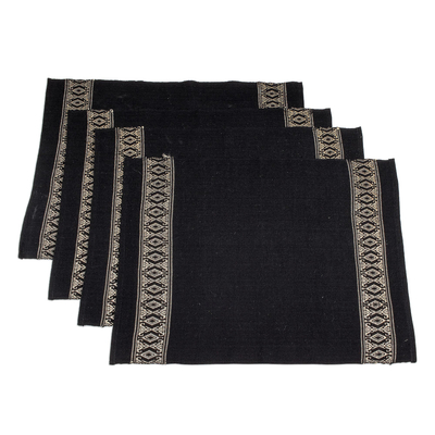 Cotton table linen set, 'Beige Moon' (set for 4) - Cotton Table Linen Set for 4 in Black from Guatemala