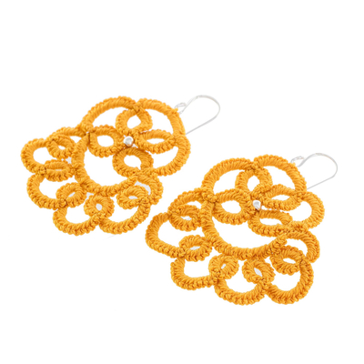 Hand-tatted dangle earrings, 'Elegant Swirls in Marigold' - Hand-Tatted Dangle Earrings in Marigold from Guatemala