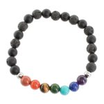 Men's multi-gemstone beaded stretch bracelet, 'Bold Chakra' - Men's Multi-Gemstone Chakra Beaded Stretch Bracelet