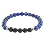 Men's lapis lazuli and agate beaded stretch bracelet, 'Deep' - Men's Lapis Lazuli and Agate Beaded Stretch Bracelet