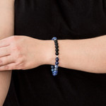 Men's lapis lazuli and agate beaded stretch bracelet, 'Deep' - Men's Lapis Lazuli and Agate Beaded Stretch Bracelet