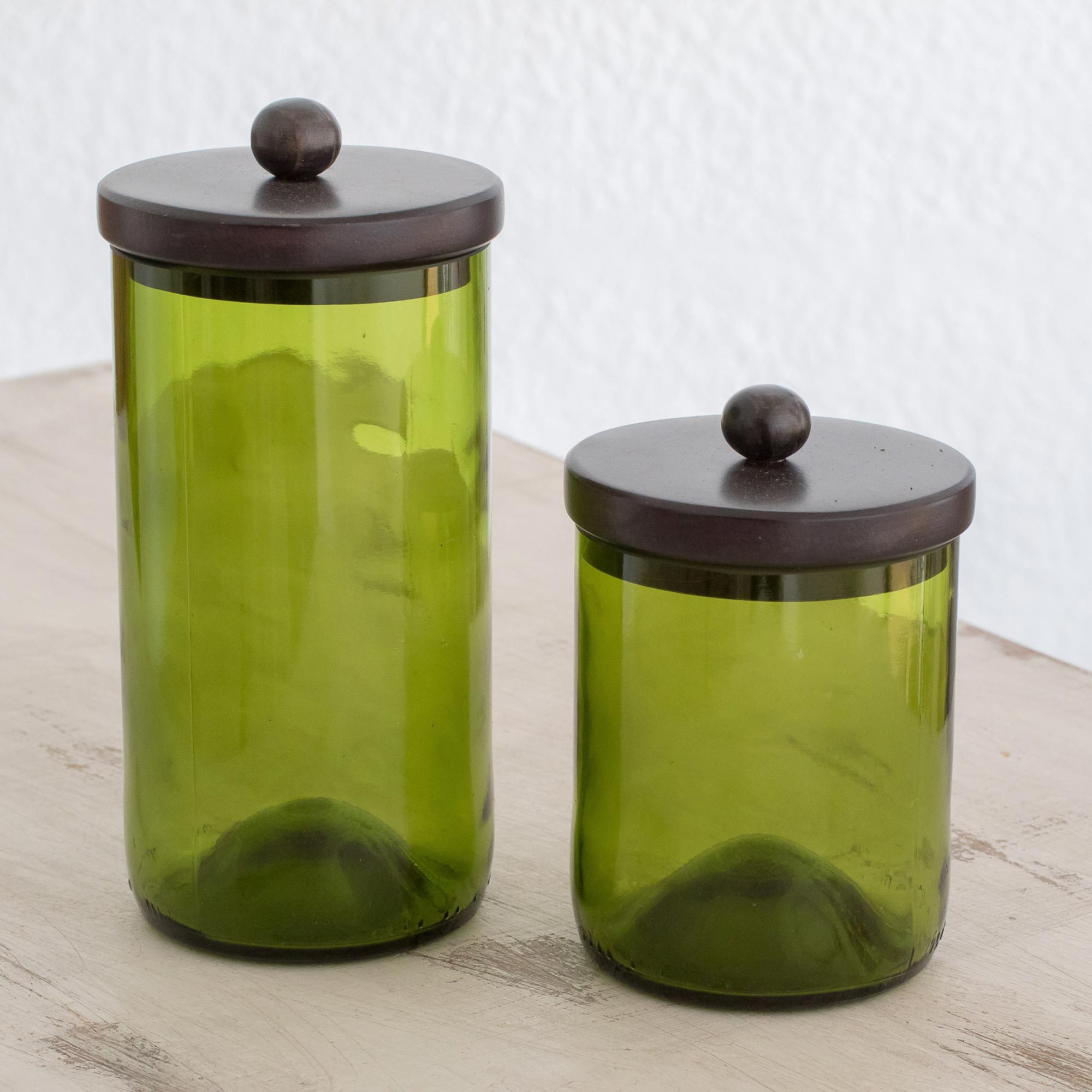 Recycled Glass Jars In Green From Guatemala Pair Guatemalan