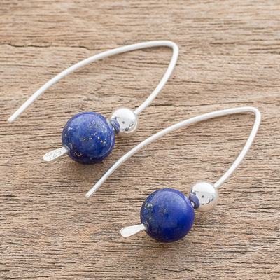 Lapis lazuli drop earrings, 'Night of Stars' - Lapis Lazuli Beaded Drop Earrings from Guatemala