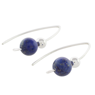 Lapis lazuli drop earrings, 'Night of Stars' - Lapis Lazuli Beaded Drop Earrings from Guatemala
