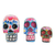 Wood figurines, 'Life and Color' (set of 3) - Wood Floral Skull Figurines from Guatemala (Set of 3) thumbail