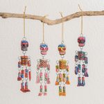 Wood ornaments, 'Colorful Tradition' (set of 4) - Wood Floral Skeleton Ornaments from Guatemala (Set of 4)